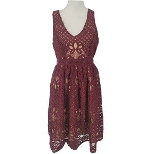 Champagne & Strawberry Dress Burgundy Lace A-line Pockets Lined Women's Medium